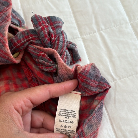 Free People Nordic Nights Buttondown Plaid lace up sz M - Picture 10 of 10